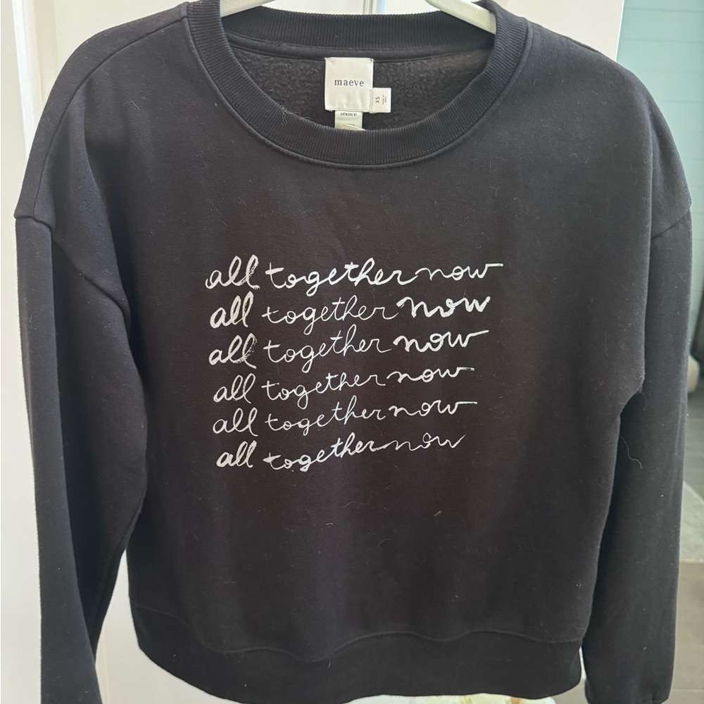 Anthropologie Maeve Black Sweatshirt with White Script